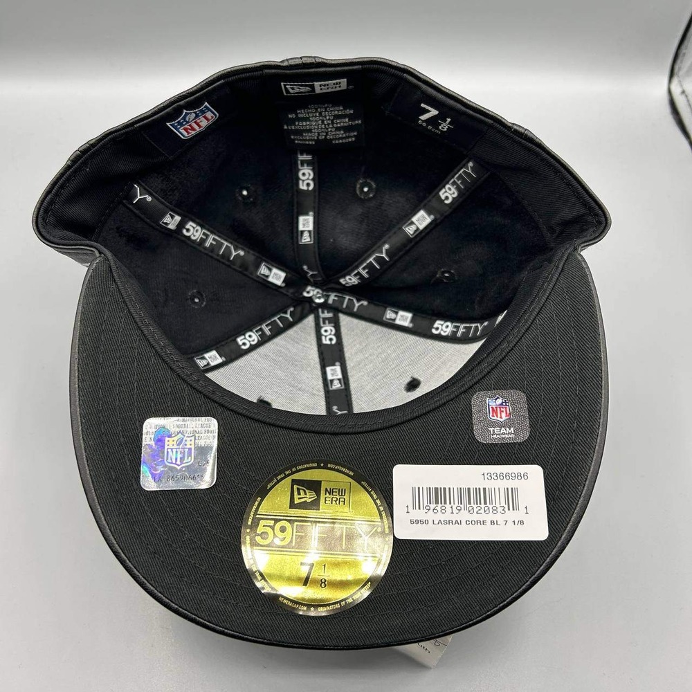 Las Vegas Raiders Hat Men 7 1/8 Black PU Leather 59Fifty New Era Fitted Cap New - Picture 5 of 8